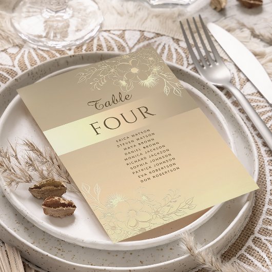 Carte Plan de table de mariage élégant et chic en or
