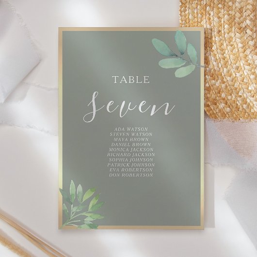 Carte Plan de table de mariage élégant et rustique vert