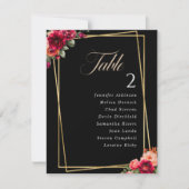 Carte Plan de table de mariage floral chic rouge noir (Devant)