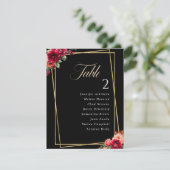 Carte Plan de table de mariage floral chic rouge noir (Debout devant)