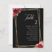 Carte Plan de table de mariage floral chic rouge noir (Dos)