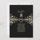 Carte Plan de table de mariage floral or noir (Devant)
