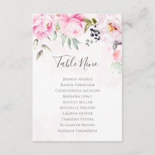 Carte Plan de table de mariage floral Paeonie rose