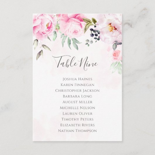 Carte Plan de table de mariage floral Paeonie rose (Devant)