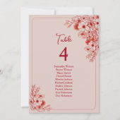 Carte Plan de table de mariage floral rose rouge (Devant)
