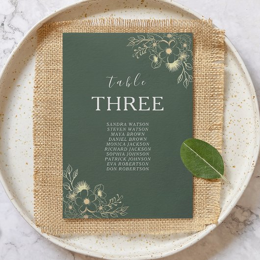 Carte Plan de table de mariage floral vert olive