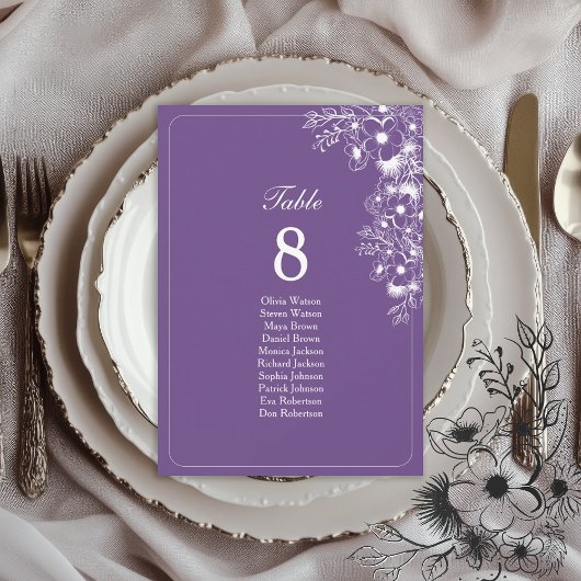 Carte Plan de table de mariage floral violet