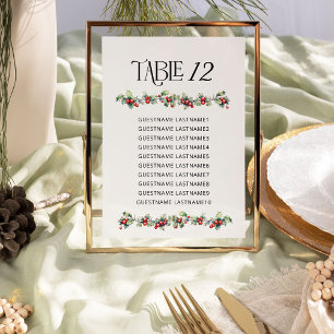 Carte Plan de table de mariage hivernal avec houx numéro