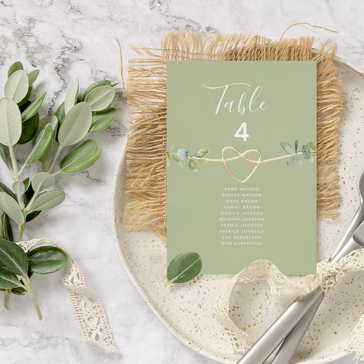Carte Plan de table de mariage or et vert
