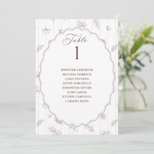 Carte Plan de table de mariage ovale rose mauve vintage