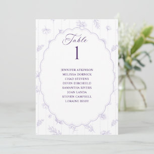 Carte Plan de table de mariage ovale vintage lavande