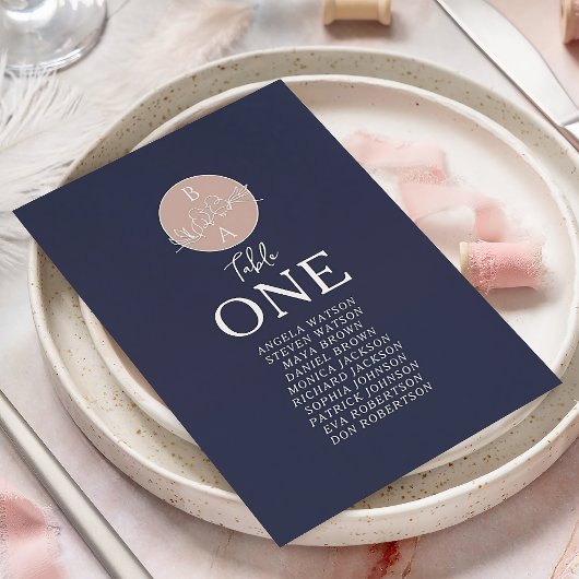 Carte Plan de table de mariage rose et bleu marine
