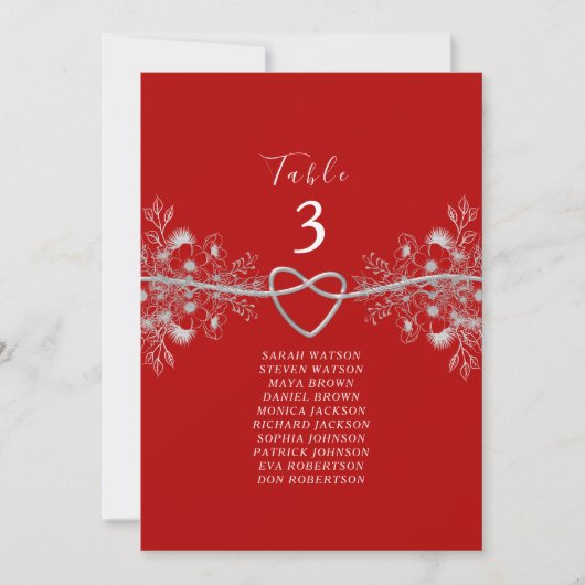 Carte Plan de table de mariage rouge élégant (Devant)