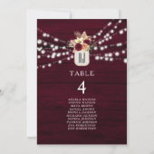 Carte Plan de table de mariage rustique burgundy (Dos)