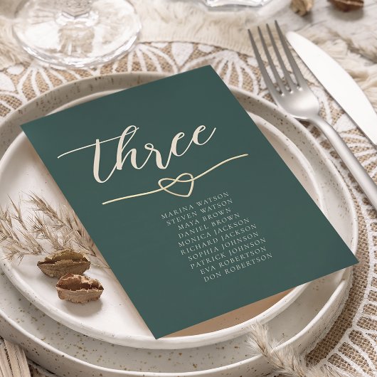 Carte Plan de table de mariage vert émeraude moderne