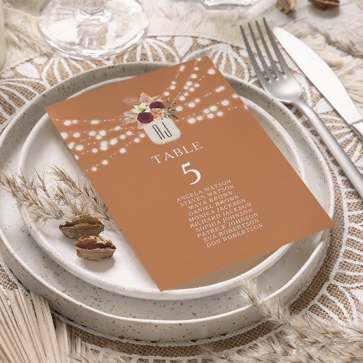 Carte Plan de table mariage en terre cuite orange rustiq