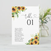 Carte Plan de table numéro tournesol pour le mariage (Debout devant)