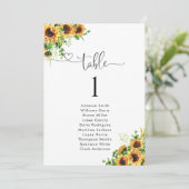 Carte Plan de table numéro tournesol pour mariage (Debout devant)