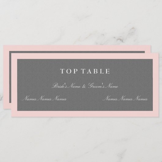 Carte Plan de table supérieure gris et rose pâle (Devant / Derrière)
