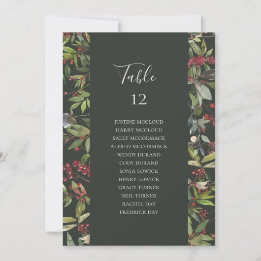 Carte Plan de table vert botanique de vacances numéro de (Devant)