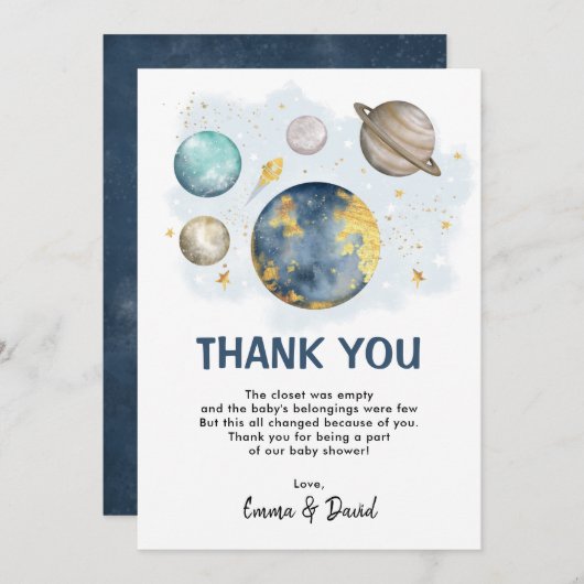 Carte Planète spatiale Galaxie Baby shower Merci (Devant / Derrière)