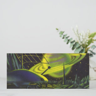 Carte Planète verte néon vintage de science-fiction avec