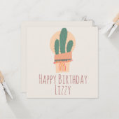 Carte Plante de cactus moderne en pot Anniversaire arc-e (Devant/Arrière en situation)