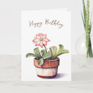 Carte Plante Succulent Avec Fleur Anniversaire