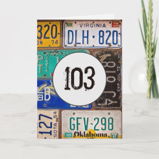Carte Plaques de licence vintages pour 103e anniversaire (Devant)