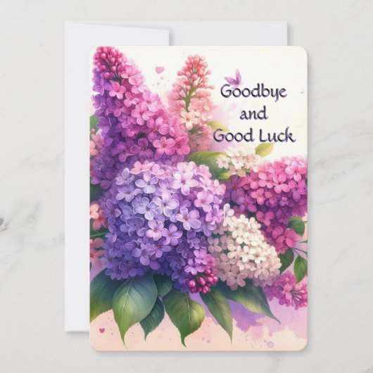 Carte plat à fleurs Goodbye et Good Luck Lilacs (Devant)