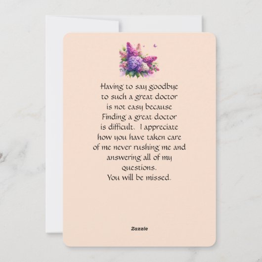 Carte plat à fleurs Goodbye et Good Luck Lilacs (Dos)