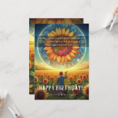 Carte Plat Anniversaire du peintre de tournesol (Devant/Arrière en situation)