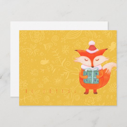 Carte plat avec renard mignon offrant un cadeau xm (Devant / Derrière)