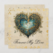 Carte Plat Coeur Bleu et Or (Devant / Derrière)