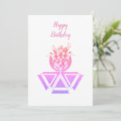 Carte plat couleur rose art géométrique & fleurs (Debout devant)