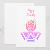 Carte plat couleur rose art géométrique & fleurs (Devant / Derrière)