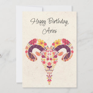 Carte Plat d'anniversaire fleurie Aries Ram Zodiac
