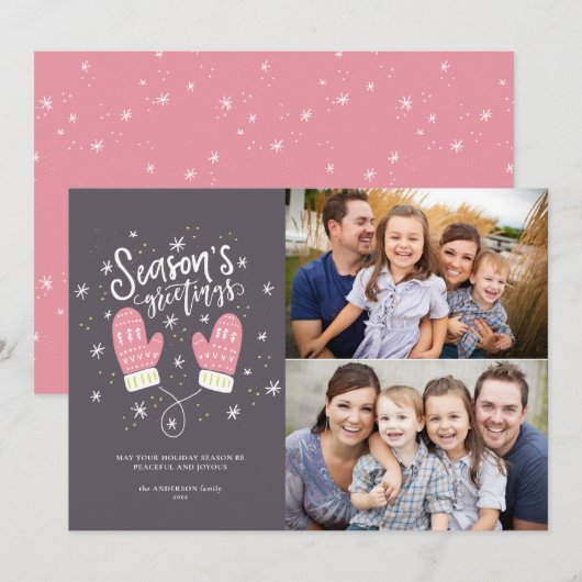 Carte Plat de Noël Hygge Mittens 2 Photo (Devant / Derrière)