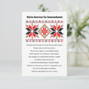 Carte plat des dix commandements amérindiens