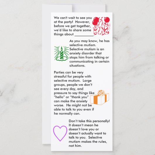 Carte Plat Enfant Mutisme Sélectif (Devant)