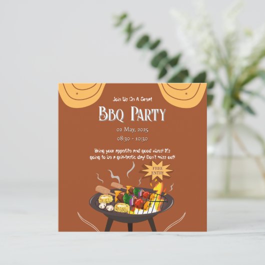 Carte Plat Festive Orange Brown BBQ Party (Debout devant)