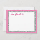 Carte plat Glittery Dark Rose et Silver Merci (Devant)