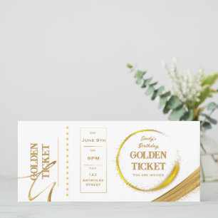 Carte Plat Golden Ticket White and Gold Invitation