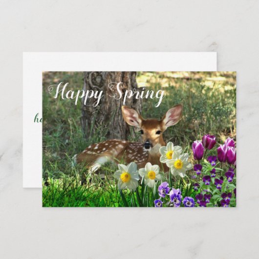 Carte plat Happy Spring l Deer and Tulips (Devant / Derrière)