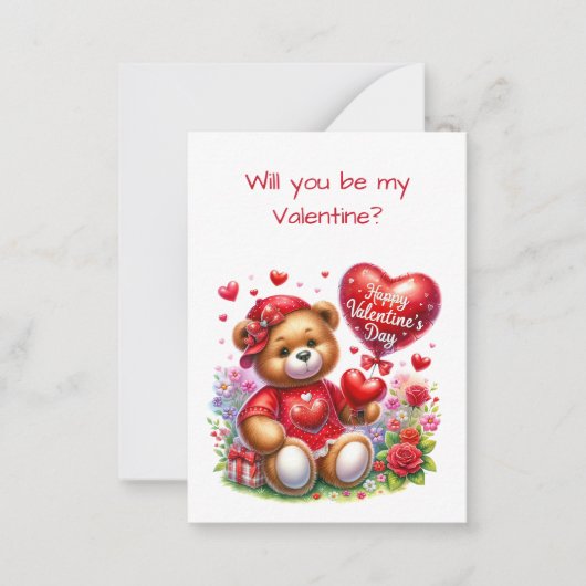 Carte plat Heureuse Sainte-Valentin Teddy Bear (Devant)