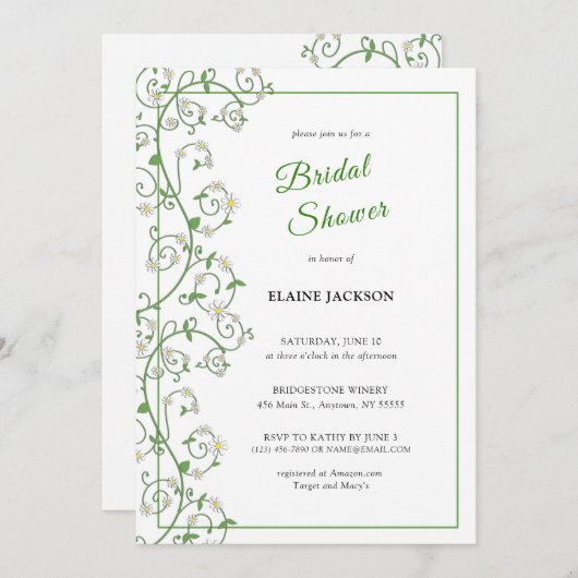 Carte Plat Invitation Vine à fleurs blanches (Devant / Derrière)