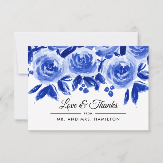 Carte Plat Mariage Merci d'aquarelle bleu (Devant)