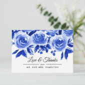 Carte Plat Mariage Merci d'aquarelle bleu (Debout devant)