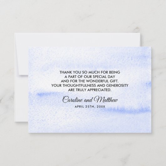 Carte Plat Mariage Merci d'aquarelle bleu (Dos)