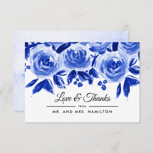 Carte Plat Mariage Merci d'aquarelle bleu (Devant / Derrière)